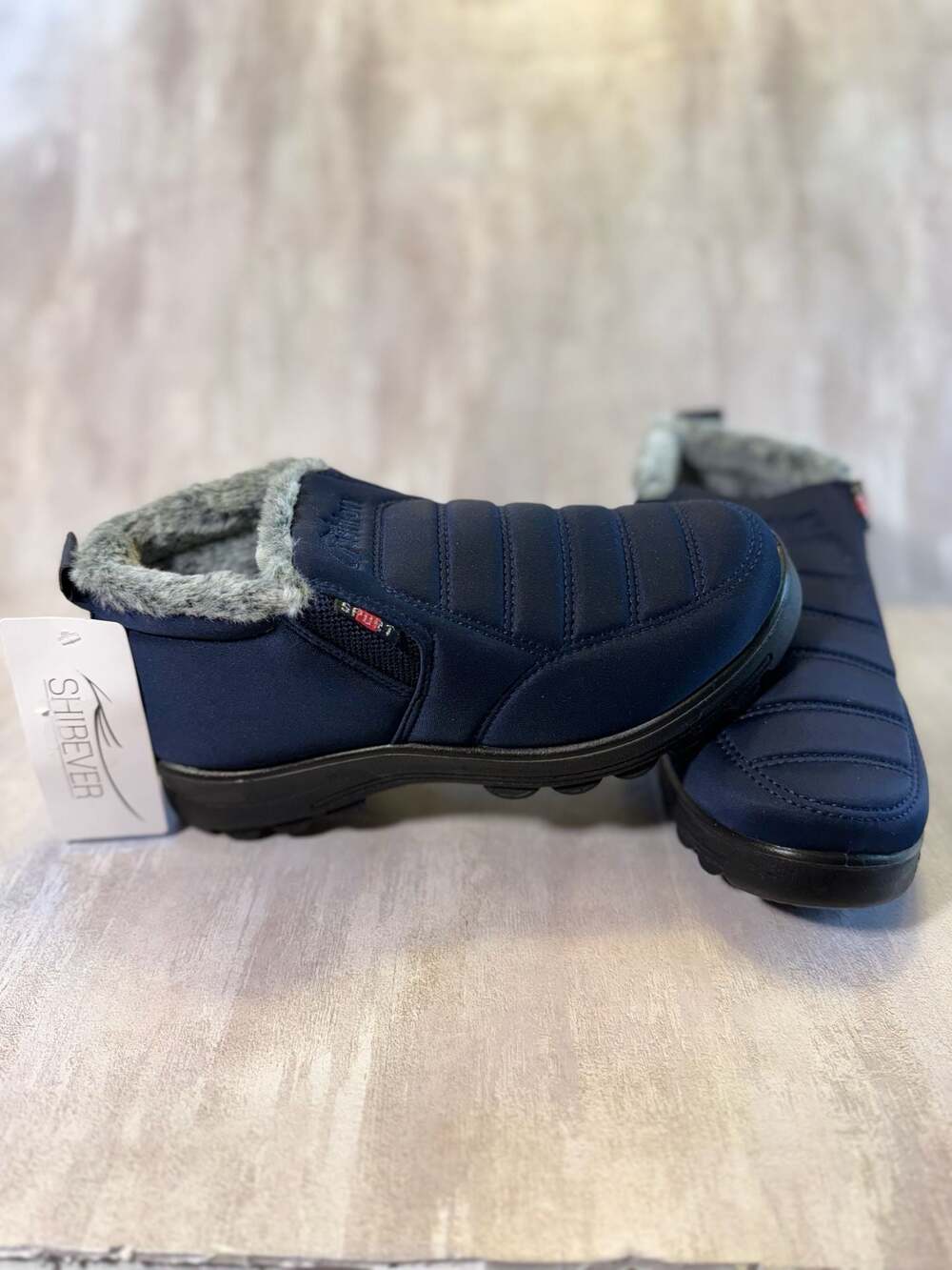 Shibever Navy Blue Quilted Faux Fur Lined Slip-On Winter Boots Size‎ 40